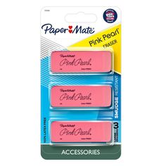 three pink paper mate erasers in packaging