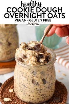 a jar filled with oatmeal sitting on top of a plate