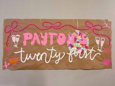 a sign that says patto's twenty five with confetti on it