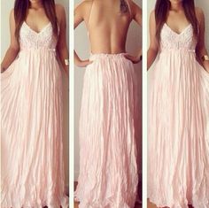 Sexy backless lace dress AX101623ax Blush Pink Prom Dresses, Simple Bridal Dresses, Sukienki Maksi, Summer Maxi Dress Boho, String Dress, Peach Maxi Dresses, Vetements Shoes, Moda Hippie, Long Prom Gowns