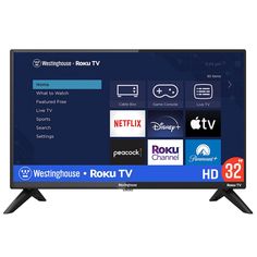 the westinghouse roku tv is shown in front of a white background with blue lettering