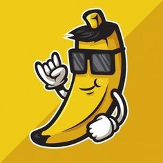 a cartoon banana wearing sunglasses giving the peace sign