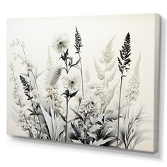 black and white floral painting on canvas