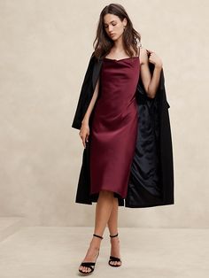 Satin Midi Slip Dress | Banana Republic Factory Satin Slip Dress Outfit, Slip Dress Outfit, Dresses Satin, Christmas Party Outfit, Midi Slip Dress, Essential Dress, Silk Slip Dress, Dress Satin, Banana Republic Factory