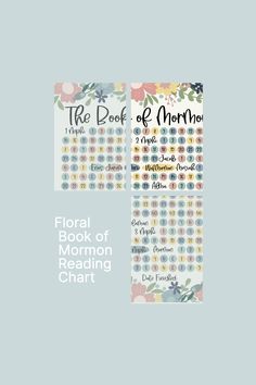 the book of mormon stickers are shown in two different colors and sizes, with floral designs on them