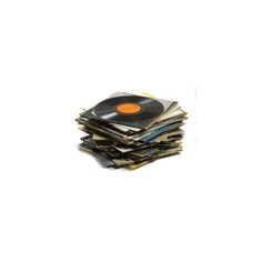 a stack of records sitting on top of each other in front of a white background