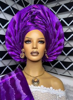 This headtie hat is beautifully handcrafted with gele fabric, is comfortable, lightweight and stress-FREE. NO TYING REQUIRED i.e makes gele tying as easy as ABC! I already did all the tying for you just rock and go. Its Ready to wear and complement many outfits. It gives NO Headaches or Migranes  It is Aso Ebi compliant Its travel and storage friendly And it makes a very unique and presentable gift Features *Aso-oke *Well tailored and designed. *Easy to tie on and maintain. *Comes in different l Traditional Fitted Headscarf, Fitted Purple Turban For Parties, Purple Fitted Turban For Parties, Fitted Purple Party Turban, Traditional Headscarf, Turban Scarf, Head Tie, Pink Head, Headband Women