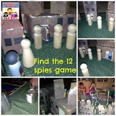 several pictures of toys and their contents in a playroom with text overlay that says find the 12 spiels game