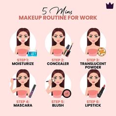 Steps In Makeup Routine, Essential Makeup Products List, Basic Makeup Routine For Beginners, Simple Makeup Looks For Work, Makeup For Work Everyday, Simple Work Makeup, Makeup Rules Tips, 5 Minutes Makeup Routine, 2 Minute Makeup Routine