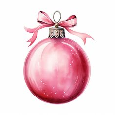 a pink christmas ornament with a bow on it