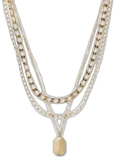 Trendy White Chain Necklace For Layering, Trendy Chain Link Layered Necklace, Chic White Chunky Chain Necklace, White Chunky Link Chain Necklaces, White Link Chain Metal Necklace, White Multi-strand Double Chain Necklace, White Metal Link Chain Necklace, Trendy White Metal Layered Necklace, Trendy White Chain Necklace With Adjustable Chain