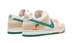 The Jarritos x Nike SB Dunk Low “Phantom” is a collaboration by the Mexican soda company on the iconic skate shoe.  One of several colorways of the SB Dunk Low co-designed by Jarritos and Nike SB, the “Phantom” features a white leather base with contrasting tan hem overlays that can be worn away to feature an underlying orange suede layer.  A Jarritos logo appears on the lateral side of the heel and a green hemp Swoosh is found on the mid-panel.  Dual Jarritos and Nike SB branding appears on the tongue.  The shoe comes with orange and green laces.  Release date: March 1, 2023 Mexican Soda, Adidas Sl 72, Nike X Travis Scott, Mexican Drinks, Low Air Jordan 1, Baby Nike, Nike Swoosh Logo, Nike Sb Dunk Low, Limited Edition Sneakers