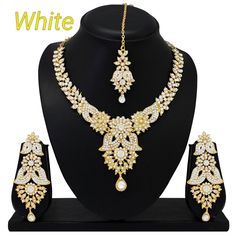 "\"\"\"Exquisite & Glamorous Fashion Full Wedding & Bridal Jewelry Set. Available in Different Designs Options. Please Message for more info\"\"\" Indian Bridal Traditional Designer Antique Gold plated Studded Diamond & kundan Necklace Earrings Tika Jewellery Set SHIPPING l be dispatched within 1-3 business day after the payment is clear. Items will arrive in 18-20 business days. The arrival time depends on some factors and different areas: We only ship to the confirmed address provi Festive White Bridal Necklace For Party, Tika Jewelry, Maang Tika, Bracelet Rings, Indian Fashion Jewellery, Diamond Fashion Jewelry, Traditional Diamond, Accessories Silver, Diamond Necklace Set