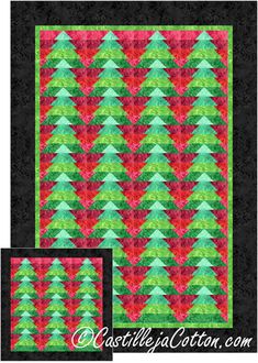 Christmas Forest Quilt Pattern by Castilleja Cotton Tree Quilt Pattern, Forest Quilt, Wall Quilt Patterns, Northcott Fabrics, Cottage Quilt, Tree Stencil, Tree Templates, Christmas Forest, House Quilts