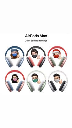 an advertisement for headphones with the words airpodss max on each earpiece