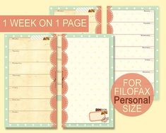 the printable planner is ready to be used as a personal size page for your child