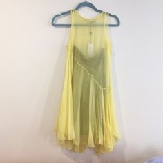 This Unique Dress Is A Truly Stunning Piece. It Consists Of A Slinky Green Tube Dress With Yellow Dot Design And Sheer Yellow 100% Silk Shift Overlay. This Piece Has Never Been Worn And Includes All Original Tags Yellow Fitted Sheer Dress, Fitted Yellow Sheer Dress, Sleeveless Sheer Flowy Mini Dress, Sleeveless Neon Yellow Mini Dress For Spring, Sleeveless Neon Yellow Dress For Spring, Neon Yellow Sleeveless Mini Dress For Spring, Neon Yellow Sleeveless Dress For Spring, Yellow Stretch Mini Dress, Spring Sheer Sleeveless Mini Dress