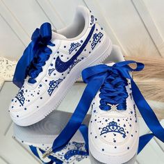 Custom Nike Shoes With Crown Design for Quinceañera, Royal Blue Custom Nike Shoes, Sweet 16, Mis XV Años & Fifteenth Birthday Celebrations - Etsy Customizable Blue Lace-up Sneakers, Blue Low-top Sneakers For Gift, Elegant Blue Low-top Sneakers, Sweet 16 Shoes, Quinceanera Blue, Quinceanera Shoes, Fifteenth Birthday, Blue Sweet 16, Custom Nike Shoes