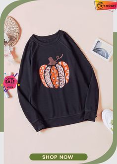 Black Halloween Pumpkin Graphic Pullover Sweatshirt Pumpkin Graphic, Halloween Pumpkin Designs, Fall Festivities, Autumn Sleeve, Black Halloween, Pumpkin Print, Print Style, Halloween Prints, Fall Festival