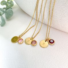 Birthstone necklace for women in gold-tone stainless steel consisting of a 12mm medallion personalized by hand with the initial and 8mm birthstone of your choice (1 character per medallion). ♡ DETAILS * Material: Gold stainless steel * Necklace length: 45 cm + 5 cm extension chain * Character height: 3 mm * Character type: Uppercase * Clasp: Carabiner ♡ CARE TIPS We advise you to avoid contact with water, perfume and chemicals to ensure long life. ♡ PROCESSING & DELIVERY Orders are processed and Birthstone Initial Pendant Charm Necklace As Gift For Her, Personalized Necklace For Her With May Birthstone, Adjustable Birthstone Charm Necklace Gift For Her, Personalized May Birthstone Necklace For Her, Personalized May Birthstone Necklace As Gift For Her, Adjustable Birthstone Necklace, Birthstone Charm Necklace With Round Pendant For Her, Gold Birthstone Charm Necklace As Gift For Mom, Personalized Birthstone Necklace For Her