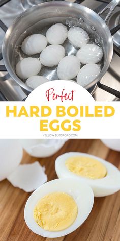 hard boiled eggs in a skillet with the words perfect hard boiled eggs