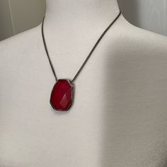 Nwot, Sterling Necklace W Large Red Stone Red Necklace With Large Pendant For Formal Occasions, Red Long Necklace For Formal Occasions, Red Pendant Necklace With Chain, Elegant Red Jewelry With Silver Chain, Red Metal Jewelry With Silver Chain, Red Metal Long Necklace Jewelry, Formal Red Necklace With Large Pendant, Handmade Red Round Crystal Necklaces, Red Long Metal Necklace