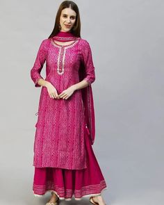 ₹950 NEW LUNCHING 👗*Beautiful Festival Special Reyon 140 garm Fabric Straight kurti With Sharara With Ciffon Dupatta* 👗 ⭐Available Size-. M/38,L/40,XL/42,XXL/44 ⭐Fabric: *Reyon* ⭐ Product: *Kurti+Sharara+dupatta* *Work: * Embroidery and Gota Less work on kurti+duptta+Sharara* Color`s: *single Colors* Type: *Fully stitched* Offer offer offer * *price 950 free shipping*- fh Quality Products Online selling Quality Products Full Stock Available #underbudgetdresses ____________... Work On Kurti, Kurti With Sharara, New Designer Kurtis, Pink Sharara, Pink Kurti, Straight Kurti, Traditional Indian Dress, Indian Party Wear, Indian Party