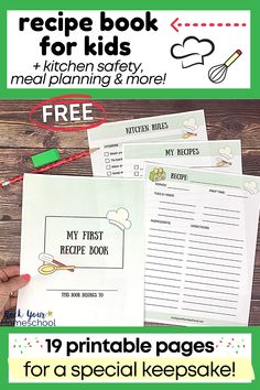 the recipe book for kids is on top of a wooden table