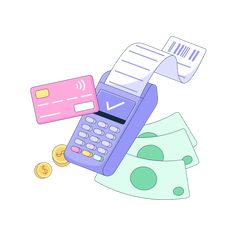 a calculator, credit card and money falling out of the sky on a white background