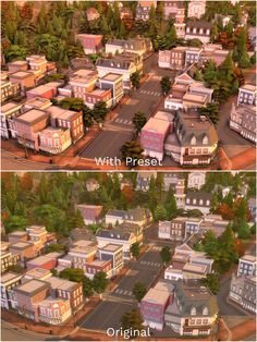 an aerial view of a small town in the game sime city with preset and original versions