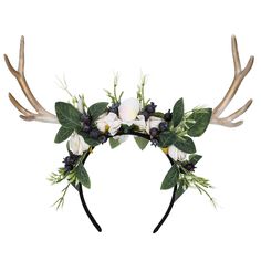 PRICES MAY VARY. Unique Design: Our antler headband features a stunning collection of flowers, leaves and deer horns in adjustale size, creating a one-of-a-kind look that will make you stand out from the crowd. Woodland Atmosphere: The combination of artificial deer horns, leaves, ribbon flowers and butterflies create a retro and magical forest fairy atmosphere that will transport you to another world. Handmade Craftsmanship: Each antler horn crown is carefully crafted by our professional design Horn Crown, Fairy Flower Crown, Antler Flower, Deer Headband, Horns Headband, Deer Costume, Deer Horns, Antler Design, Antler Headband