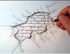 a drawing of a brick wall being drawn