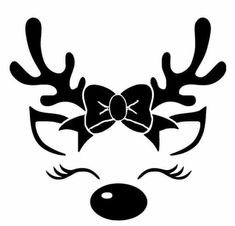 a reindeer's face with a bow on its head and eyes drawn in the shape of a nose