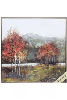 an oil painting of trees in autumn