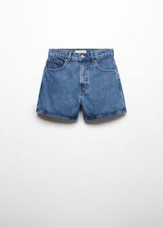 High-rise denim shorts - Women | Mango USA African Shorts, Short Design, Mango Outlet, High Rise Denim Shorts, Denim Style, Shorts Women, Denim Shorts Women, Designer Shorts, Shorts Jeans