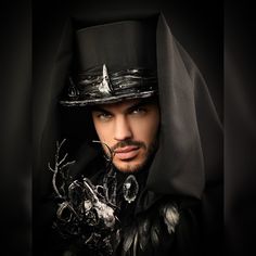 Black Raven Gothic Top Hat and Costume handmade Festival Gothic Fitted Top Hat, Gothic Fitted Top Hat For Cosplay, Fitted Gothic Brimmed Top Hat, Black Gothic Top Hat With Curved Brim, Adjustable Gothic Top Hat, Fantasy Headdress, Gothic Raven, Steampunk Fantasy, Gothic Tops