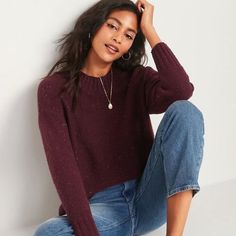 Nwot Old Navy Oversized Cozy Crew-Neck Sweater. Never Been Worn. In Good Condition. Size: Medium Burgundy Sweater Outfit, Oversized Sweater Women, Navy Sweaters, Burgundy Sweater, Old Navy Women, Sweater Fashion, Teen Fashion Outfits, Womens Fashion Casual, Colorful Sweaters