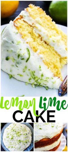 the lemon lime cake is cut in half and ready to be eaten