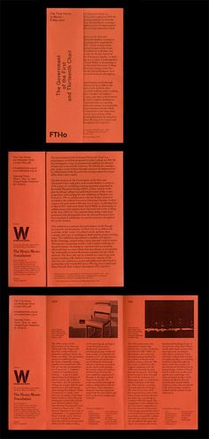 an orange brochure with black text on the front and back pages, which are folded in half