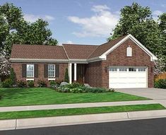 this is an artist's rendering of the front elevation of these ranch house plans