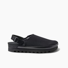 Women's Cushion Sage Hi Slip-On Shoes in Black/Black | REEF® Casual Platform Slippers With Arch Support, Comfortable Nylon Slides With Cushioned Footbed, Casual Black Nylon Slides, Women's Slip Ons, Black Cushions, Flatform Sandals, Over The Top, Soft Suede, Comfortable Fashion