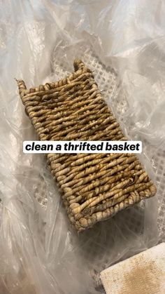 a woven basket sitting on top of plastic