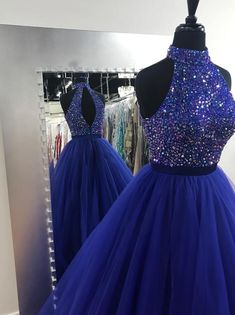 Royal Blue Ball Gown, Blue Tulle Prom Dress, Women Party Dresses, High Neck Prom Dress, Tulle Prom Dresses, Blue Ball Gowns, Royal Blue Prom Dresses, Elegant Bridesmaid Dresses, Prom Ball Gown