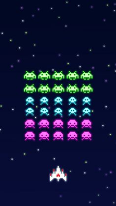 an old school computer game with space shuttles and stars in the night sky above it