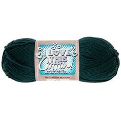 yarn ball in dark green, with the words love this color written on it's side