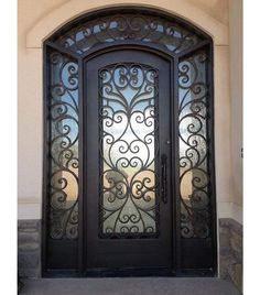 IWD Thermal Break Handcrafted Wrought Iron Single Door CID-010 Arched Top Arched Transom With Double Narrow Sidelights Wrought Iron Entry Doors, Wrought Iron Front Door, Iron Front Door, Iron Entry Doors, Iron Door Design, Door Sweep, Wrought Iron Doors, Iron Door, Front Door Design