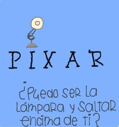 the pixar logo is shown on a blue background with black lettering and an image of a lamppost