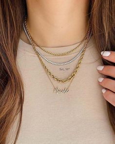 A must-have for any wardrobe, diamonds are delicately placed in a classic, 4-prong setting to create this truly iconic piece - versatile enough to be worn from day to night. 14k Gold Custom Name Necklace, Minimalist Personalized Diamond Name Necklace, Tennis Chain Necklace, Jewelry White Gold, Script Necklace, Necklace Length Guide, Bracelet Size Chart, Cool Girl Style, Diamond Tennis Necklace