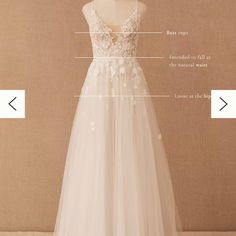 the back of a wedding dress with measurements on it and an image of its size