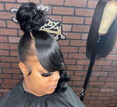 High Ponytail Black Women, Updo Ponytail Hairstyles Black Hair, Updo With Bang, Short Ponytail Hairstyles, Red Mohawk, Frontal Ponytail, Updo Ponytail, Black Hair Growth, Black Hair Updo Hairstyles